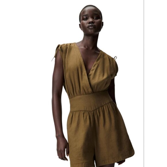 ZARA LINEN BLEND SHORT JUMPSUIT KHAKI SIZE XS 7872/501 - Picture 2 of 4
